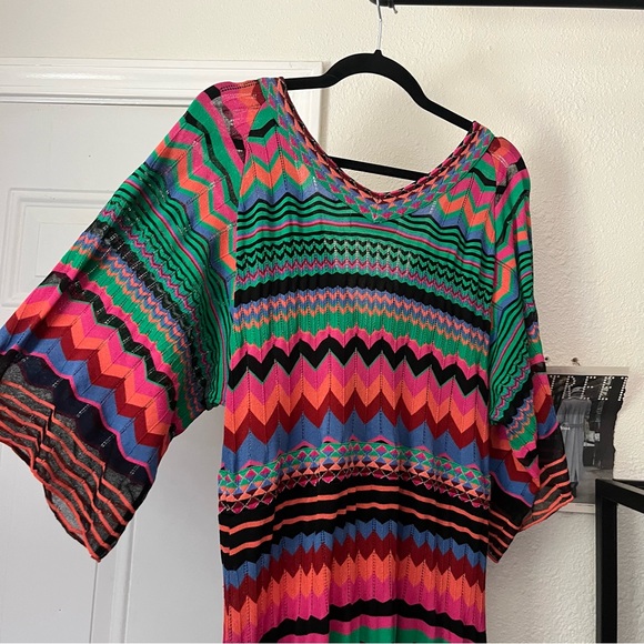 ALDOMARTINS multicolor chevron zig zag viscose draped flutter v neck maxi dress - Picture 6 of 8